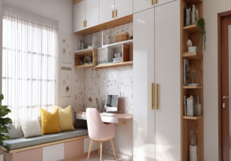 white-modern-2-door-swing-wardrobe-design-with-integrated-study-table